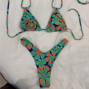 Kulani Kinis Retro Floral Bikini in Blue, Green & Orange